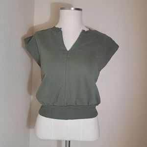 Evereve Womens Sweater Size XS Vest Short Sleeve Cotton Green